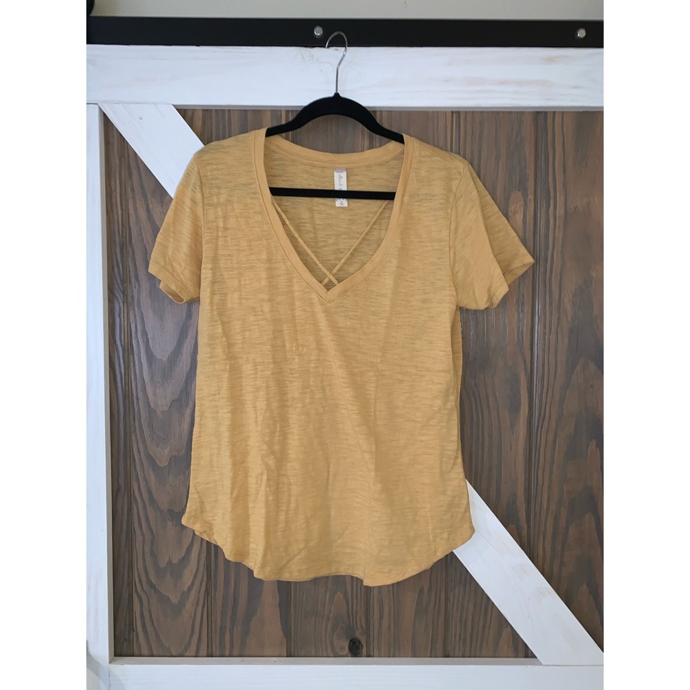 Alter’d State Mustard Tee w/ Criss Cross Neckline